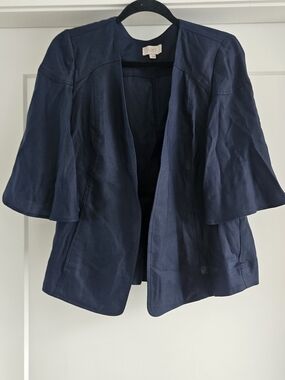 LOFT Navy Open-Front Bell Sleeve Blazer Sz Small Lyocell